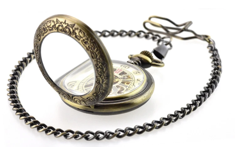 2019 Bronze Steampunk Pocket Watch Retro Mechanical Pocket Watches Skeleton Vintage Pocket Fob Watch Chain