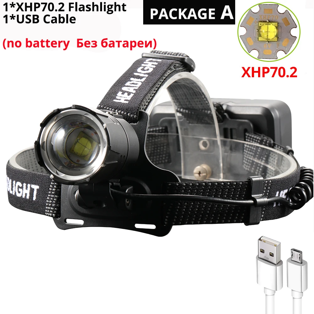 XHP70.2 светодиодный налобный фонарь XHP70 самый мощный желтый или белый светодиодный налобный фонарь для рыбалки, кемпинга, фонарь с зумом, 3*18650 батареи - Испускаемый цвет: Package A
