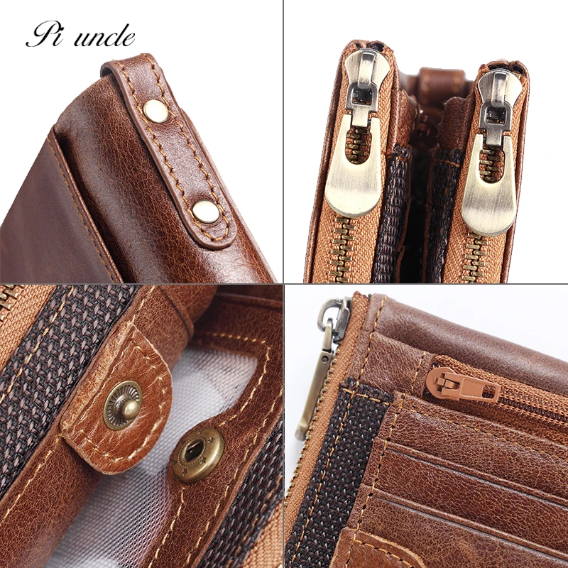 Кошелек мужской тонкий из натуральной кожи с Rfid-защитой и двойной молнией | Багаж