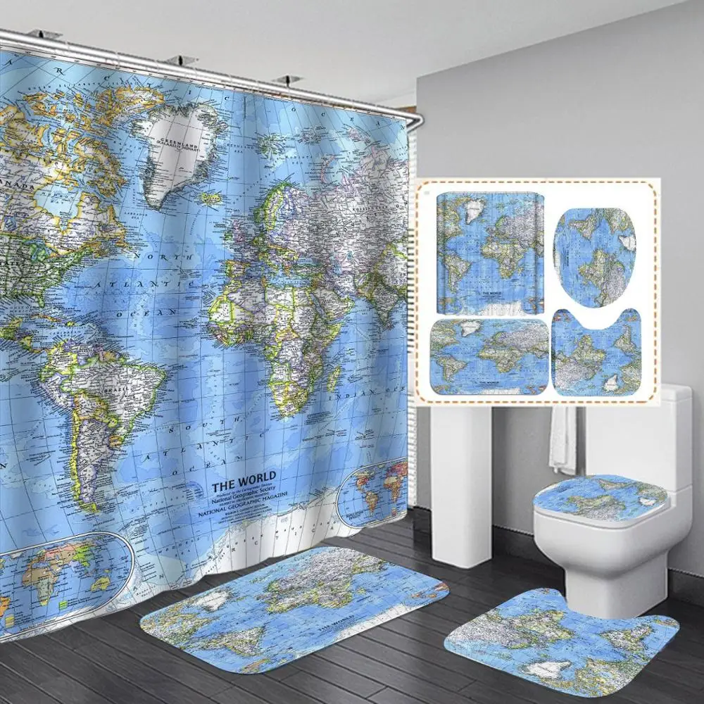 Periodic Table of Elements Shower Curtain 4 Piece Carpet Cover Toilet Bath Mat Pad Set Bathroom with 12 Hooks | Дом и сад
