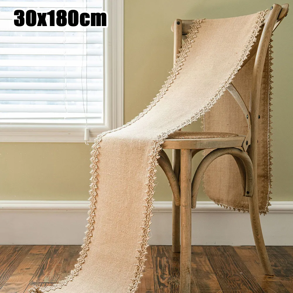 

Table Runners Natural Burlap Splicing Cotton Table Runner For American Rustic Style Home Dining Wedding Table Decor