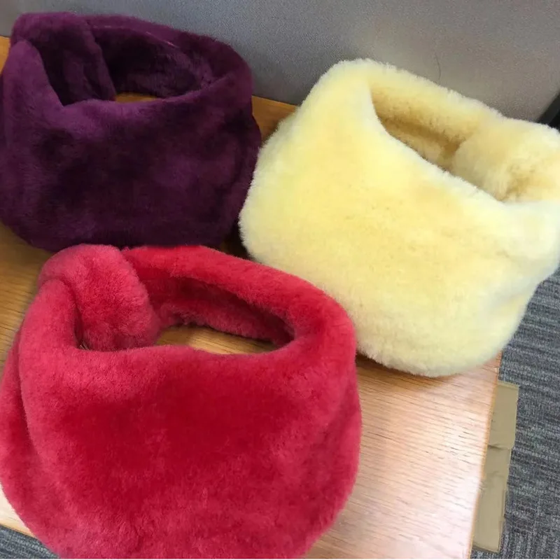 Knot Handle Faux Fur Handbags for Women Winter Cute Ladies Hand Bag Fairy Female Purses and Clutch Plush Small Brand Designer |