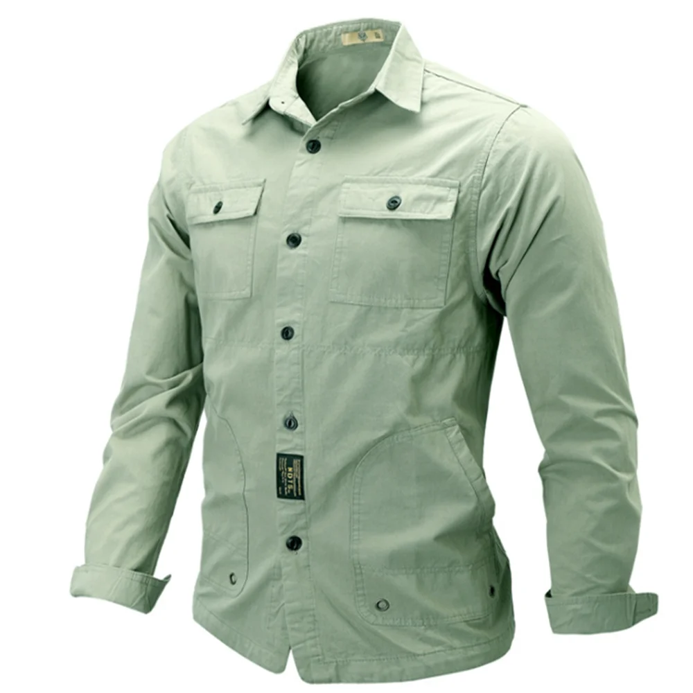 

Spring Autumn Men's Shirts Casual Long Sleeve Slim Male Shirts Vintage Streetwear Cotton Military Shirts Tooling Shirts For Men