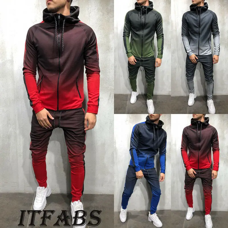 Fashion Men Gradient Tracksuits Sets Sportswear Spring Fall Outfits Hooded Sweatshirts Slim Fit Joggers Gym Pants | Мужская одежда
