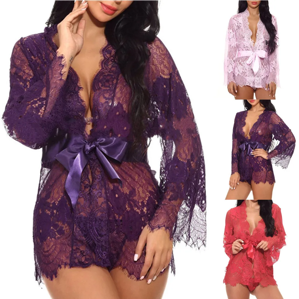 Женская сексуальная эротическая ночная рубашка Babydoll кружевное прозрачное белье с ресницами Сексуальная v-образная пижама халаты стринги женская пижама Интимная* X