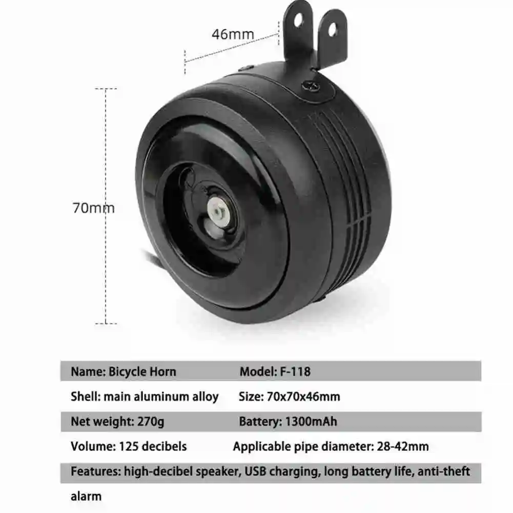 

125db USB Charging 1300 MAh Bicycle Bell Electric Horn With Alarm Loud Sound For M365 MTB Bike Handlebar Safety Anti-theft Alarm