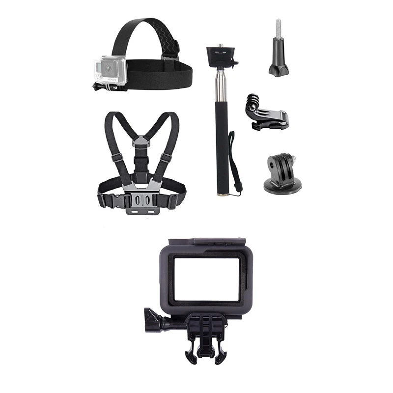 2Pcs for Gopro Action Camera Parts: 1Pcs Protective Standard Border Frame Case & Head Strap Mount/Selfie Stick Kit | Электроника