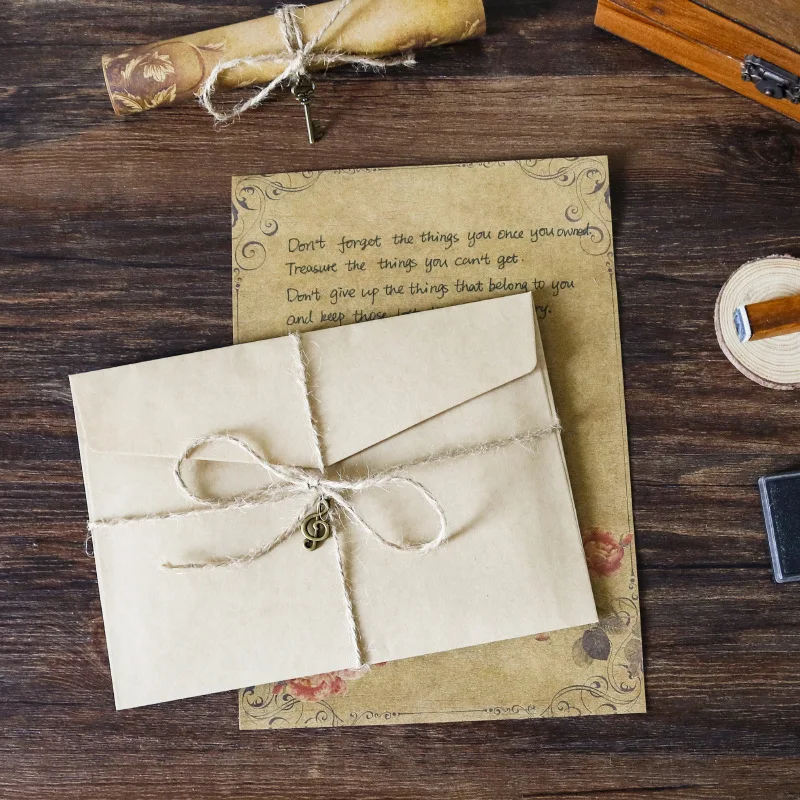 Handwritten Love Letter Retro Paper Set Envelope Kraft Bag With Hemp String Pendant Sealing Stickers |