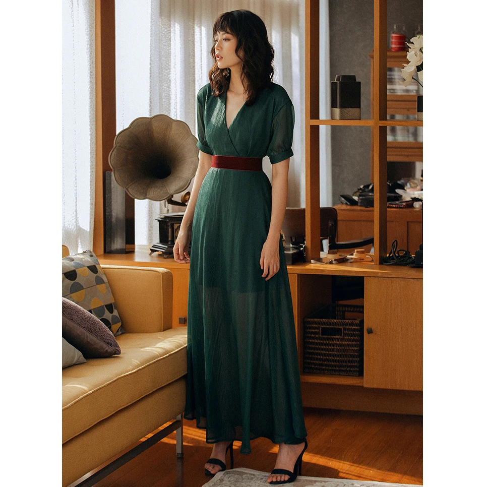 Роскошное блестящее шифоновое платье 2019 новое французское элегантное с v