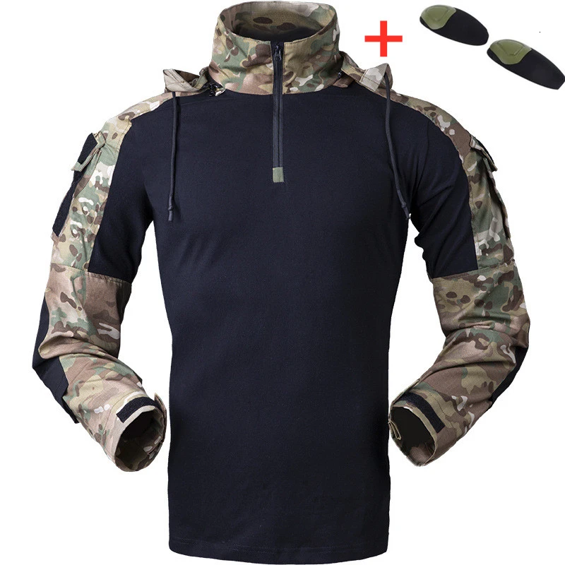CP With Pads Тактическая Gen3 камуфляжная форма с капюшоном, Военная рубашка, армейский вентилятор CS, полевая стрельба, тренировочные боевые топы, мужские уличные спортивные походные рубашки - Цвет: CP With Pads