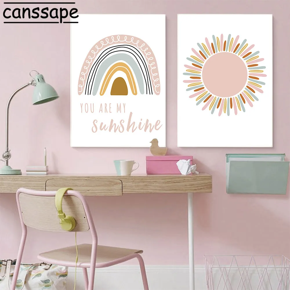 Детская Wall Art из плотной ткани с узором в виде радуги картина солнцем облаков и
