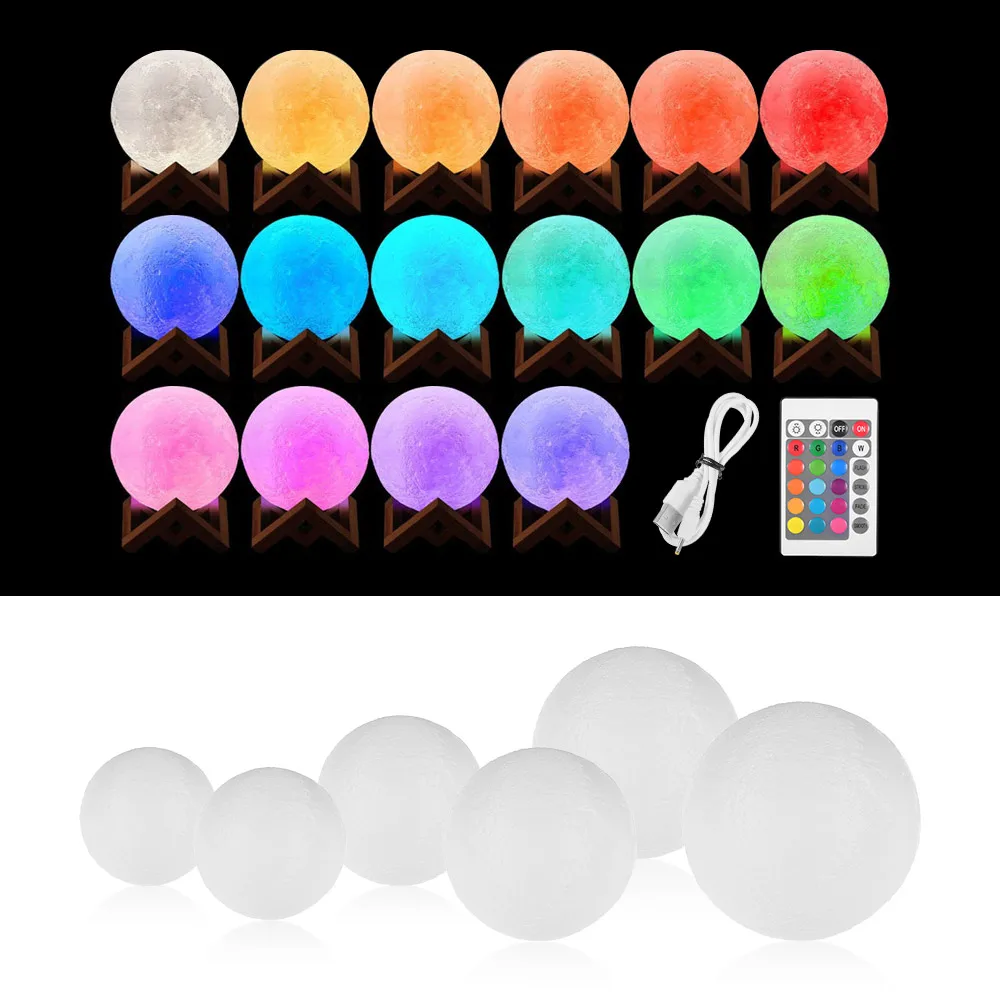

Moon lamp 3D print LED night light Rechargeable 16 Color Remote Control Night lamp light 16 Colors Change Remote LED night light