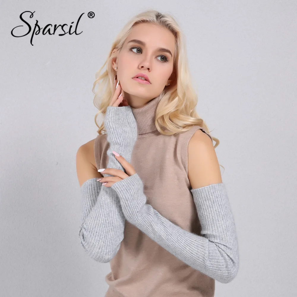 Sparsil, женские зимние кашемировые длинные перчатки, одноцветные вязаные мягкие гетры для рук, женские осенние перчатки без пальцев, перчатки длиной 60 см