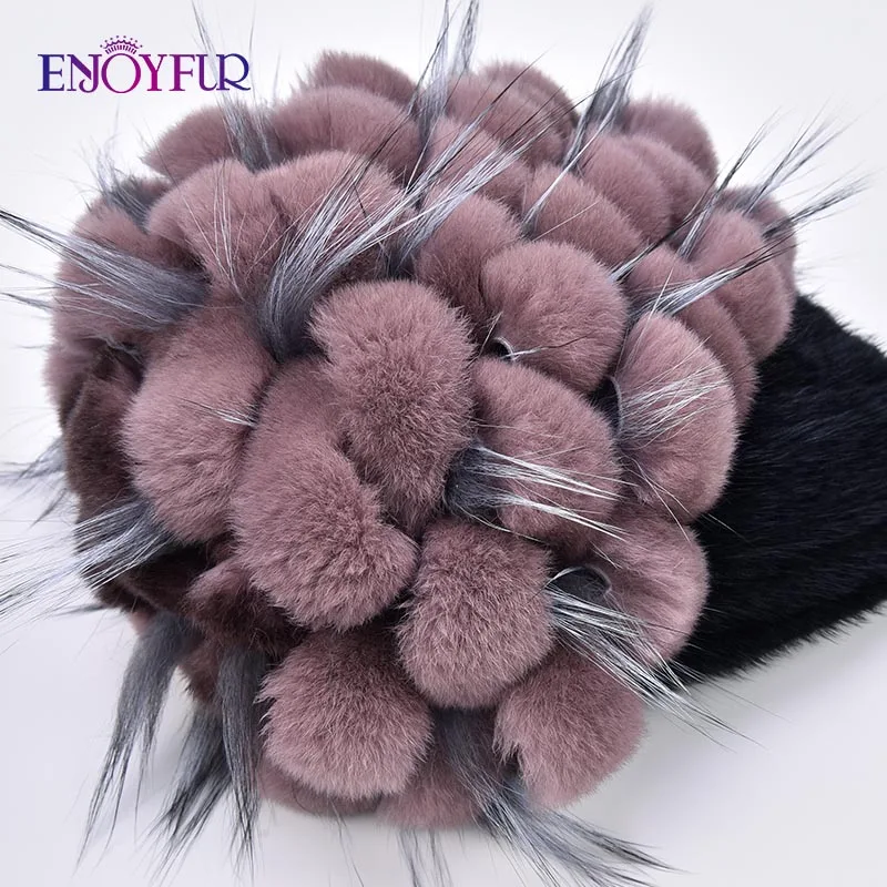 Enjoyfur в форме сердца помпоном реального норки Мех шляпа Женская мода кролика рекс