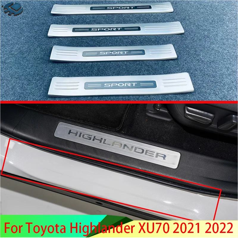 

For Toyota Highlander XU70 2021 2022 Stainless Steel Ouside Door Sill Panel Scuff Plate Kick Step Trim Cover Protector