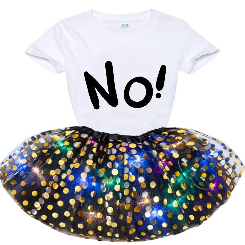 

Kids Short Sleeve NO Letter Printed T-shirt + Sequin Skirt Sets 2021 Girls Party Dress Printed Birthday Tutu Dresses Children