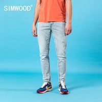 simwood 2021 summer new slim fit taperd grey jeans men wash denim trousers 10 5oz double core yarn classical jeans sj150391