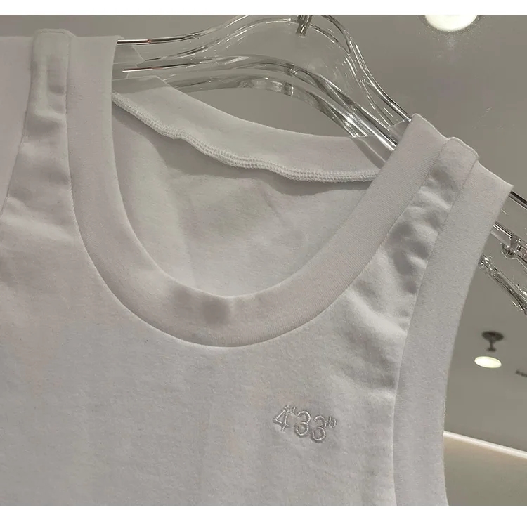 

2021 Summer New Mid-Length Split Vest Women's Slim Black Bottom T-shirt White Tank Top Casual Sleeveless Womens Clothing