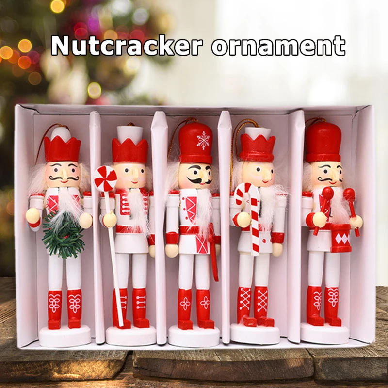 5Pcs/Set Wooden Nutcracker Doll Soldier Miniature Figurines Vintage Handcraft Puppet New Year Christmas Ornaments Home Decor