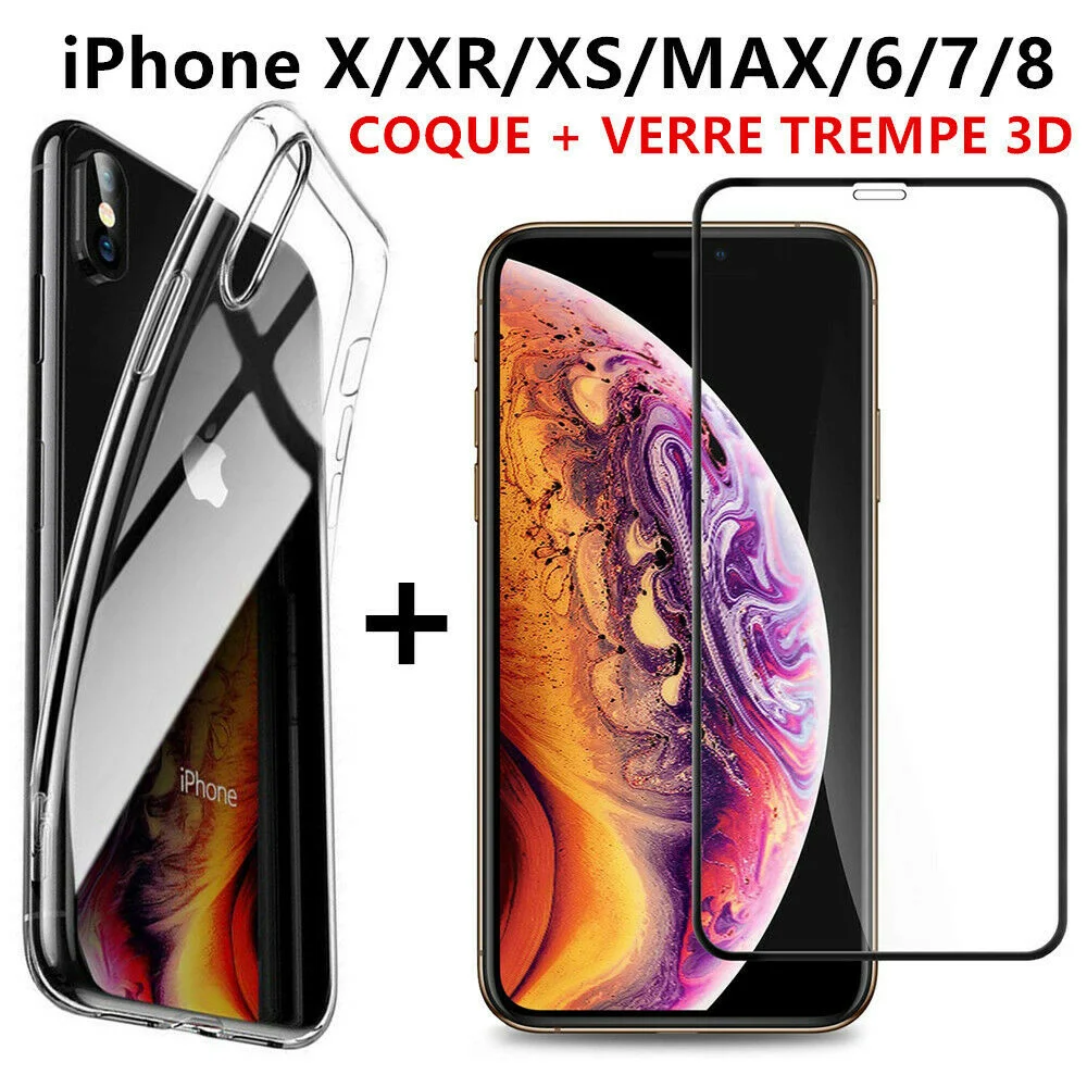 

COQUE FOR IPHONE XR XS MAX 11 Pro 12 Mini 8 7 6 + FILM PROTECTION VERRE TREMPÉ TOTAL