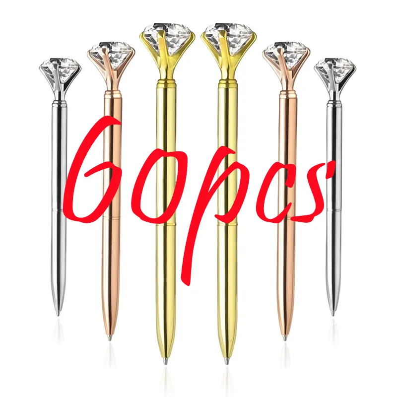 

60 шт./лот большая металлическая шариковая ручка с кристаллами и бриллиантами кольцо свадебный подарок для офиса шариковые ручки черные син...