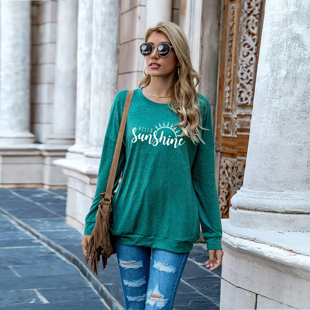 

JFUNCY Letter Print Women Long Sleeve T Shirt Female Autumn Pullover Lady Loose Tees Tops Plus Size Woman Casual T-shirt