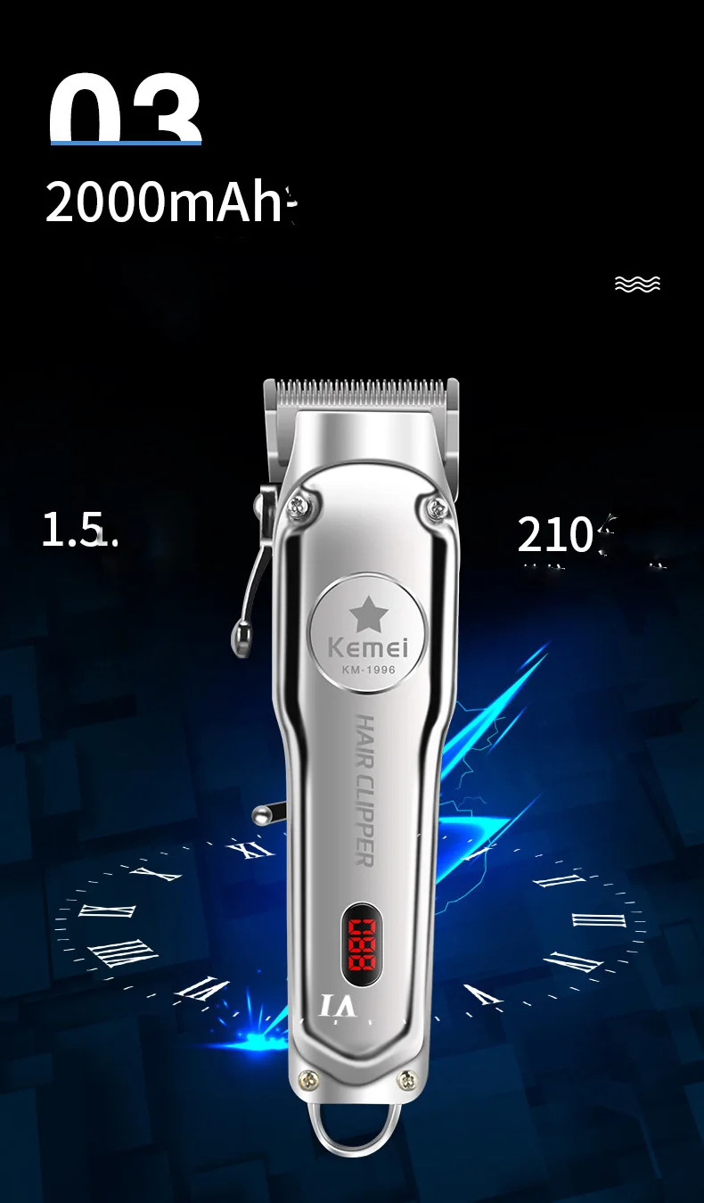 Kemei KM-1997, полностью Металлическая профессиональная машинка для стрижки волос, электрический беспроводной триммер для волос для мужчин, машинка для стрижки волос, Парикмахерская