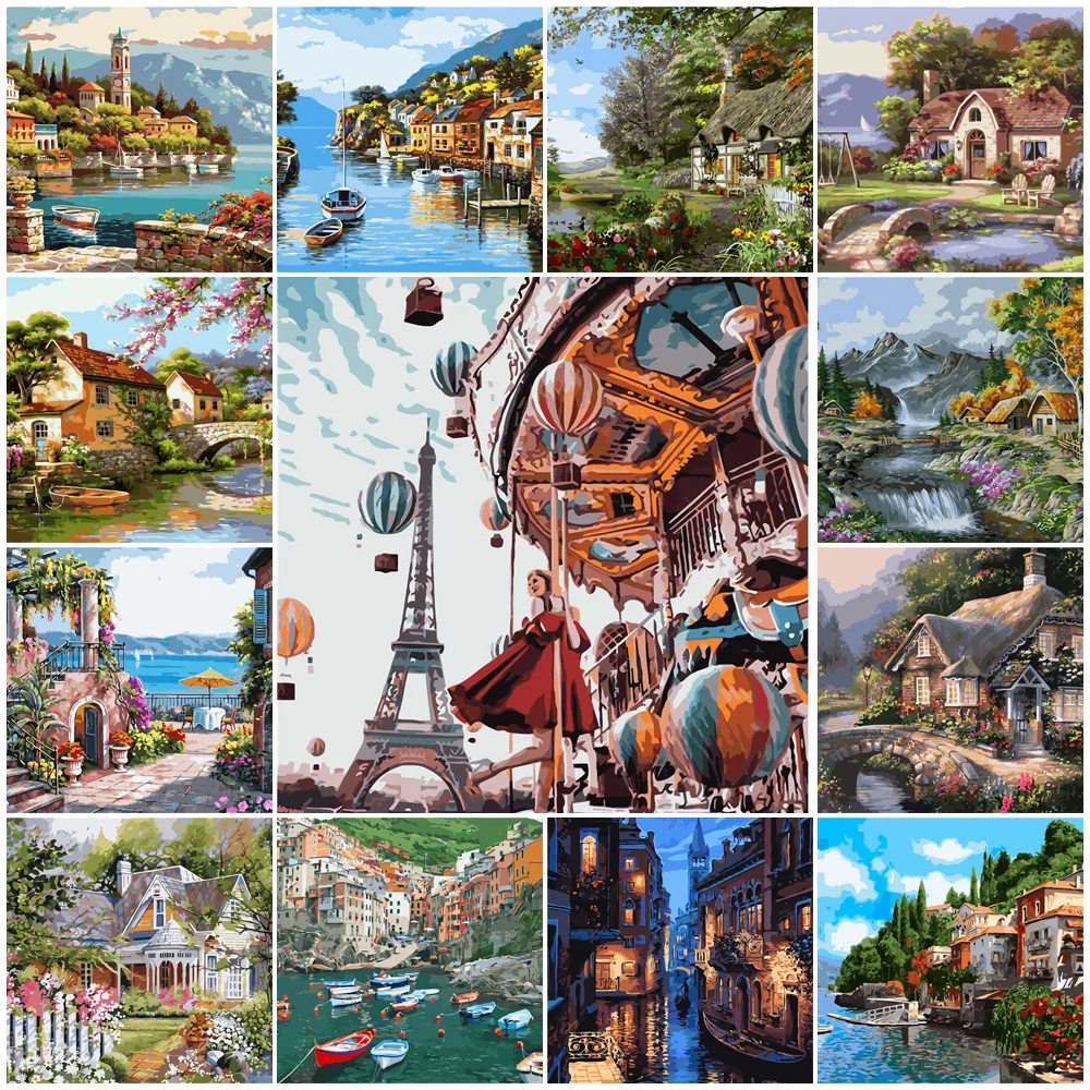 

DIY Lighthouse Paintings By Numbers Full Kits No-Frame Paints By Numbers 40x50cm 24 Colors Gift Diff:4 Stars VA-0022