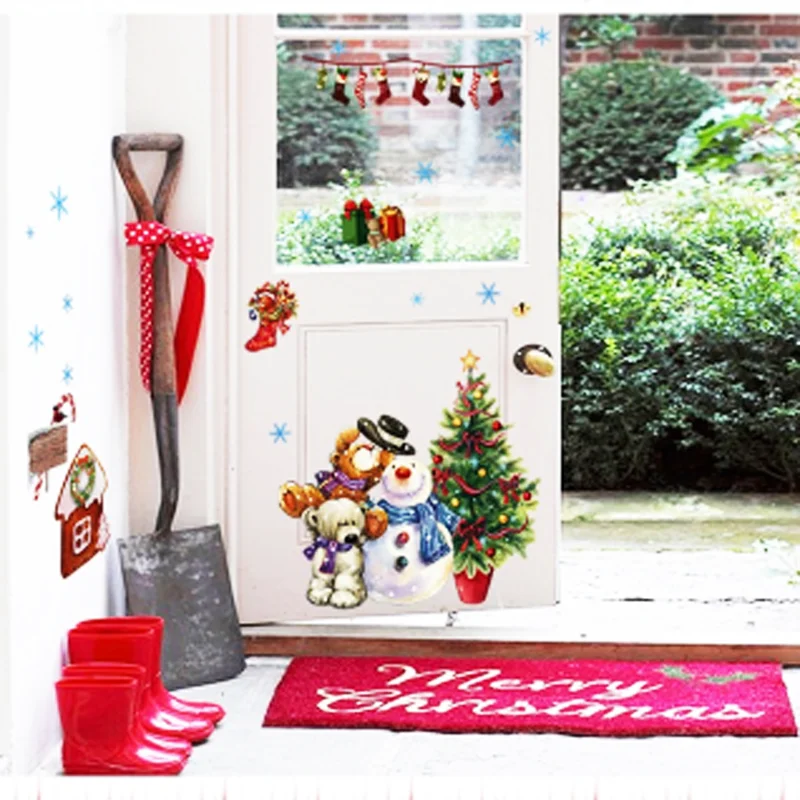 DIY Christmas home decor wall sticker window Snowman bear stickers for kids rooms | Дом и сад