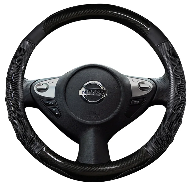 

38CM PU Leather Steering Wheel Cover for Nissan Qashqai Juke Primera Versa Almera Terrano Kicks March Murano 350z Terrano NV200
