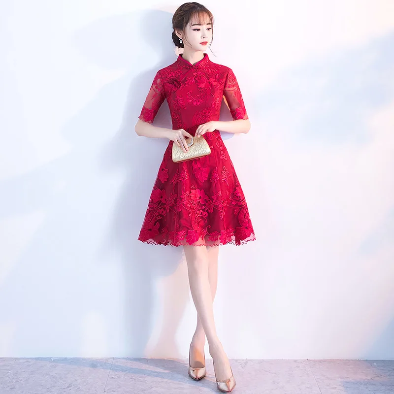 Traditional Chinese Bride Wedding Red Qipao Dress Improved Women Embroidery Flower Cheongsam Vestidos Elegant Slim XS-XXL | Тематическая
