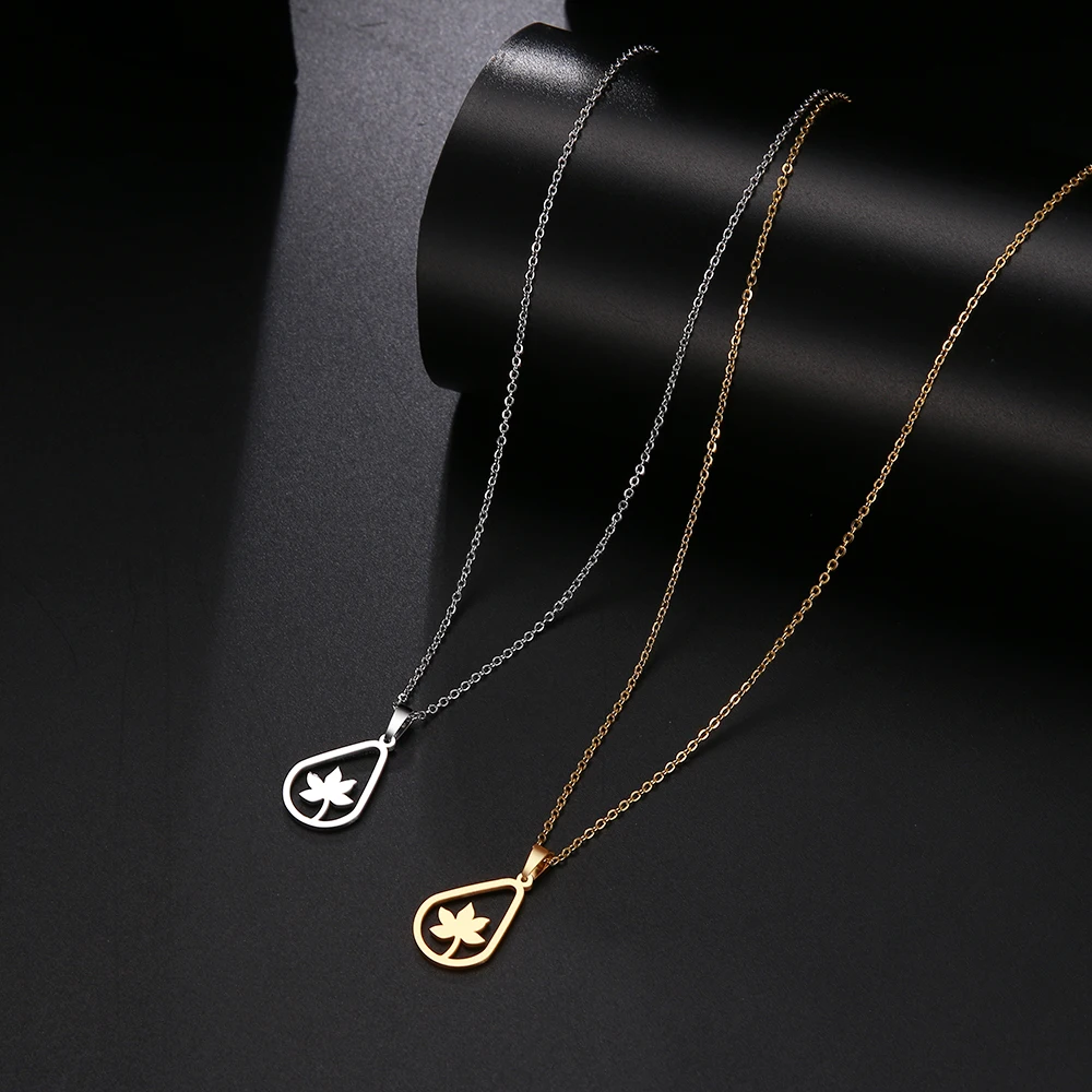 Женское Ожерелье из нержавеющей стали CACANA простое колье в виде кленового листа