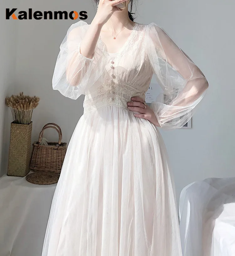 

Sweet Dress Women White Party Dresses Long Patchwork Department High Waist Big Hem Wedding Casual Vestidos Elegant Summer