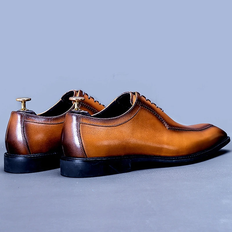 

High Quality Square Toe Man Quarter Brogue Shoes Genuine Leather Formal Dress Oxfords Bridal Wedding Party Men's Flats SS758