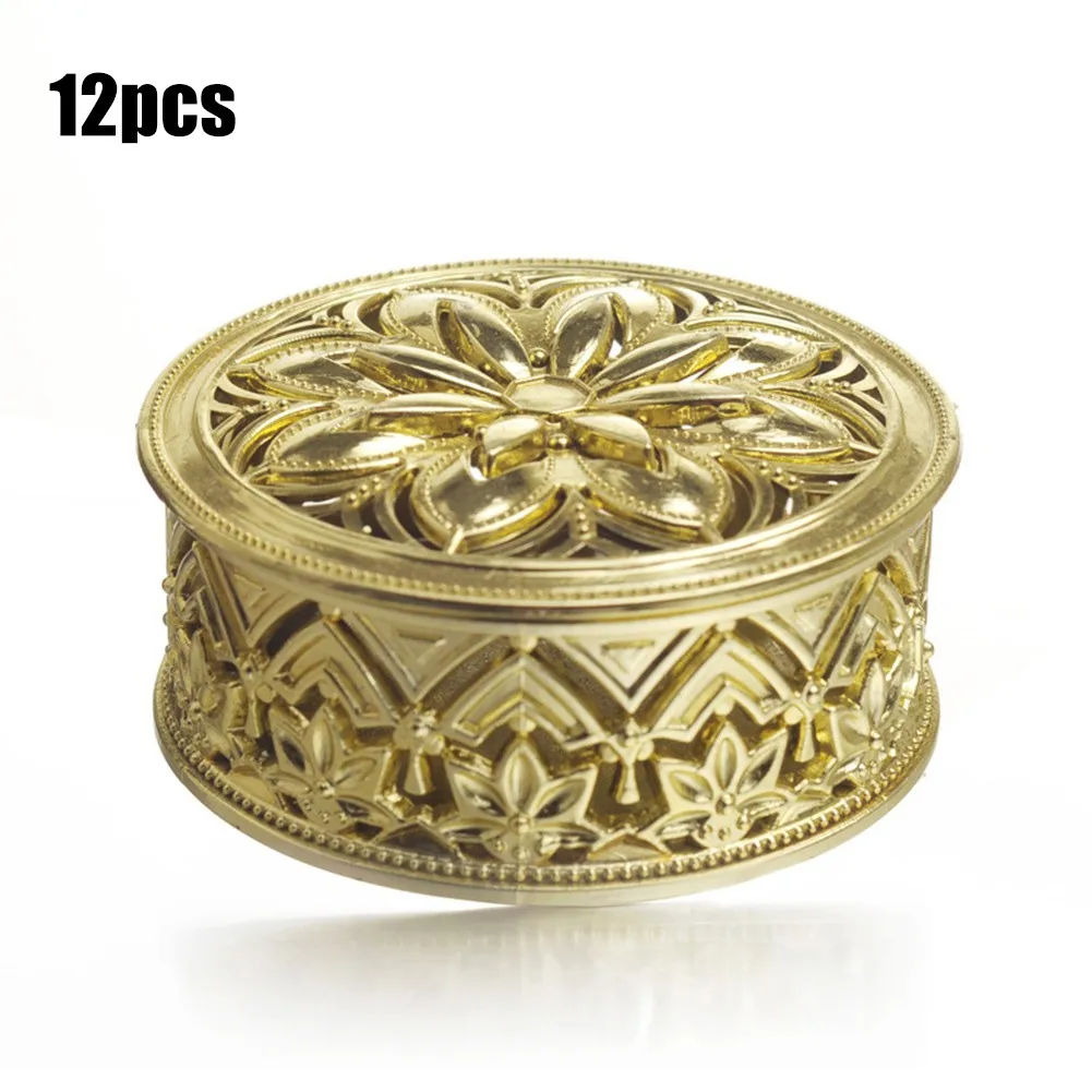 

12pcs Gold 7*3cm Creative Plastic Hollow Round Mini Candy Box For Wedding Party Box *100% Brand New
