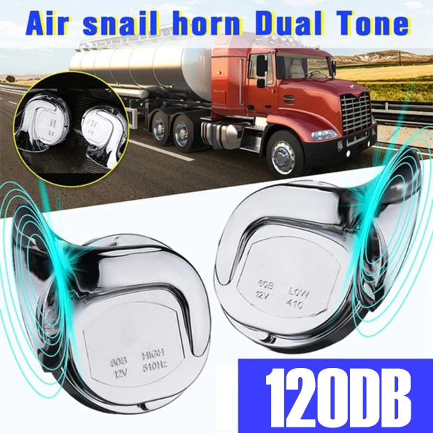 

Silver 12V 120dB Car Horn Motorcycle Universal Chrome Dual Tone Air Snail Horn pack of 2pcs