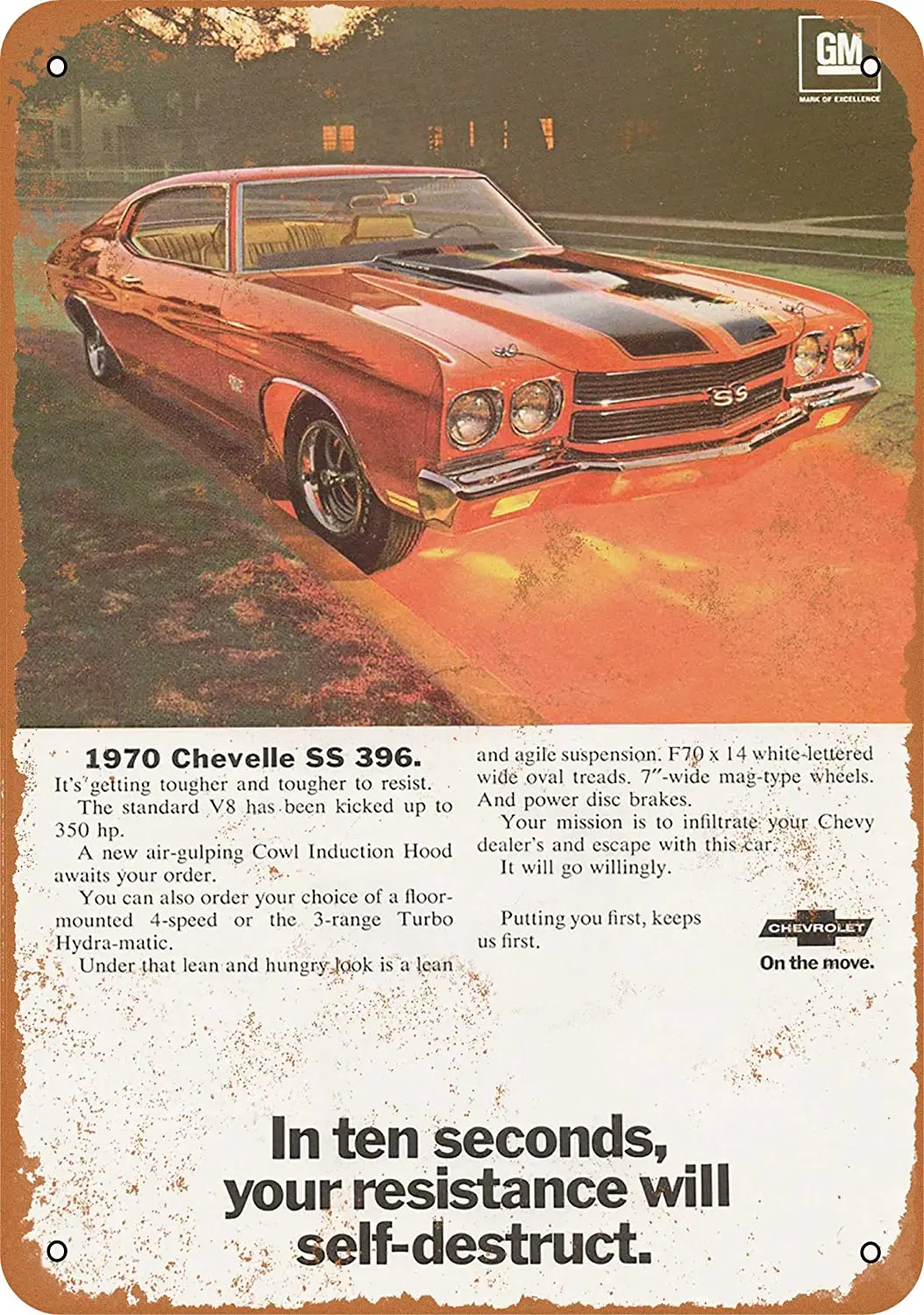 

WallColor 8*12 Metal Sign 1970 Chevy Chevelle SS 396 Vintage Look 2