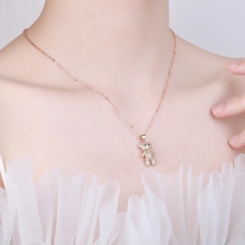 

Cute Lovely Little Bear Pendant Necklaces Shiny Micro Crystal Full Filled Small Animal Pendant Choker Necklace Accessories
