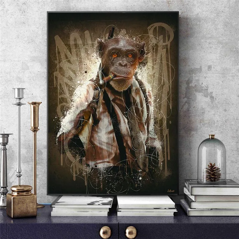 

Modern Wall Art Decor Animal Graffiti Art Monkey Canvas Painting Cuadros Wall Art Posters Prints Wall Pictures for Living Room
