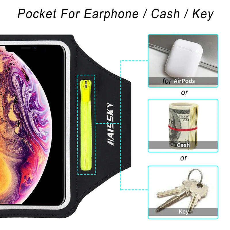 Карман на молнии спортивные беговые напульсники чехол для Airpods 2 пояса Poch On Hand для iPhone X 7 11 Pro Max samsung Note 10 Plus Xiaomi