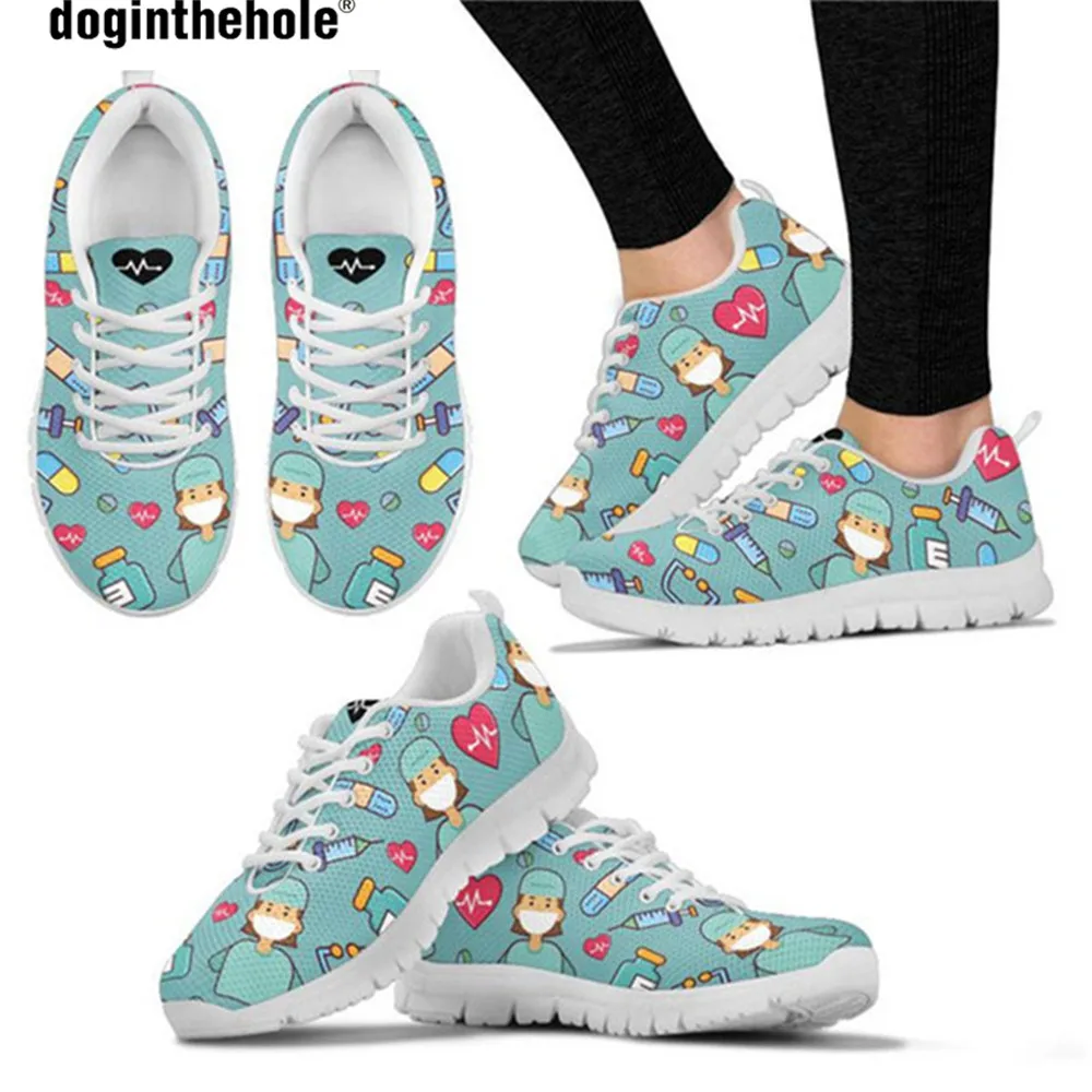 

Doginthehole Medical Nurse Print Light Mesh Flats Ladies Shoes Hospital Doctor Sneakers Casual Spring Women's Cute Nursing Shoes