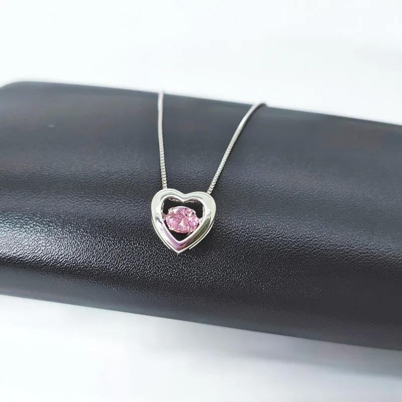 

Pink Stone Love Heart S925 Silver Pendant Chain Jewelry Fashional Necklace