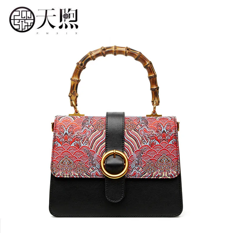 2020 New Pmsix Superior leather cowhide Chinese wind retro fashion handbags Shoulder Messenger portable women bags | Багаж и сумки