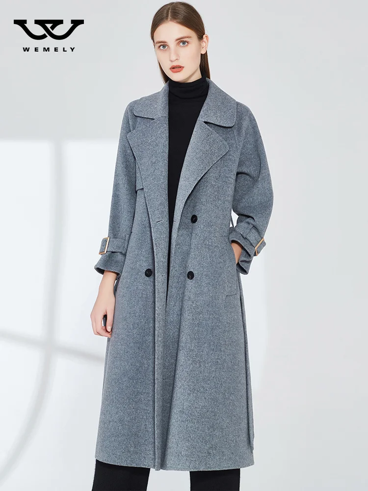 

Пальто кашемировое женское, Двухрядное, длинное, на пуговицах, Осень-зима, 2021