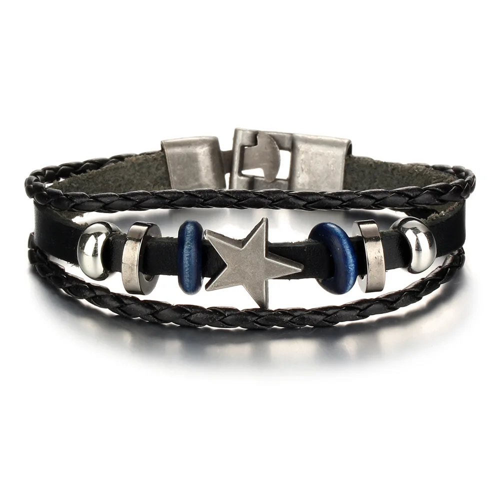 

Fashion Texture Bracelet Personality Punk Style Multi Layer Alloy Star National Style Alloy Button Bracelet