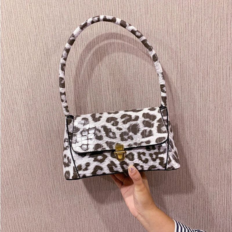 Women Leopard Shoulder Underarm Bag Retro PU Portable Female Flap Handbags Totes Youth Ladies Simple Versatile Bag