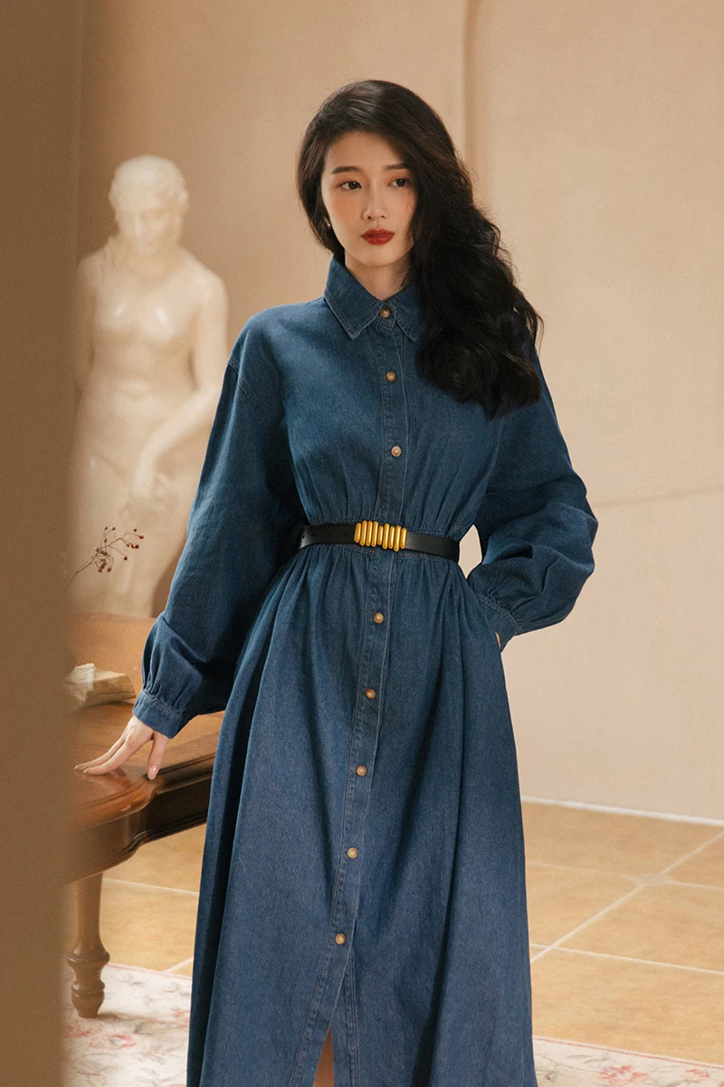 

2021 new fashion women's clothing Turn-down Collar Spring/Autumn A-LINE vintage dresses for women woman dress