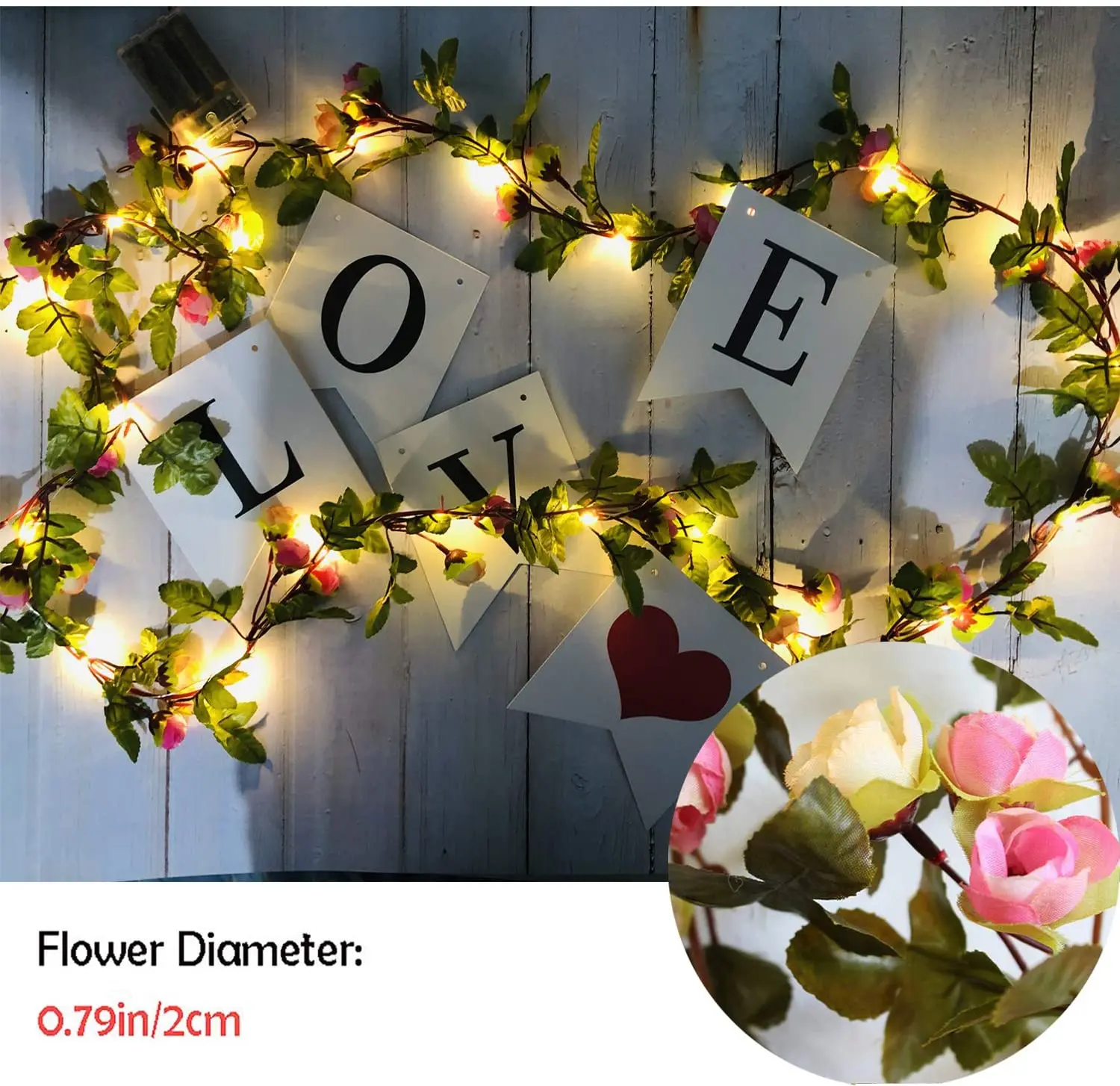 30LED 2.2m Artificial Flower Rose Garland Vine String Lights Fairy Light for Valentine's Wedding Party Garden Craft Decoration | Дом и сад