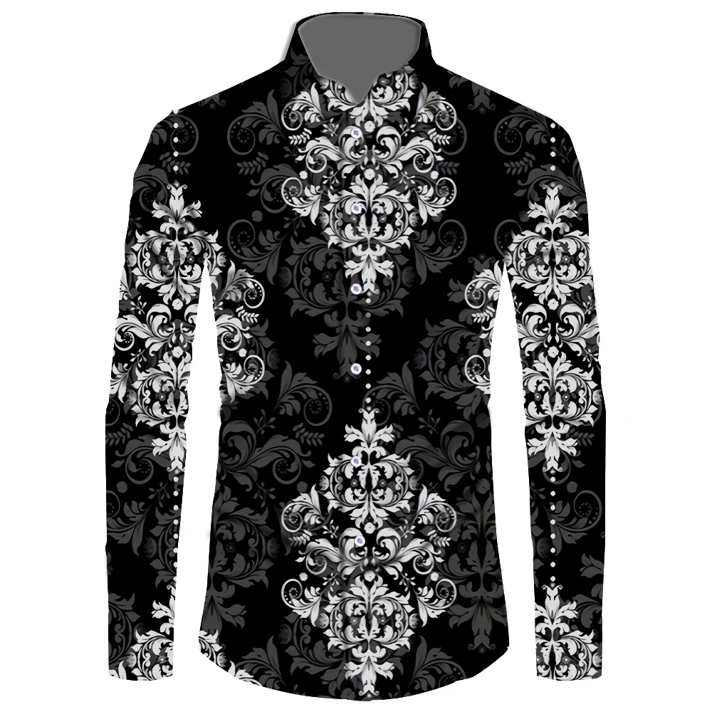 

Мужская приталенная рубашка с длинным рукавом, с цветочным принтом