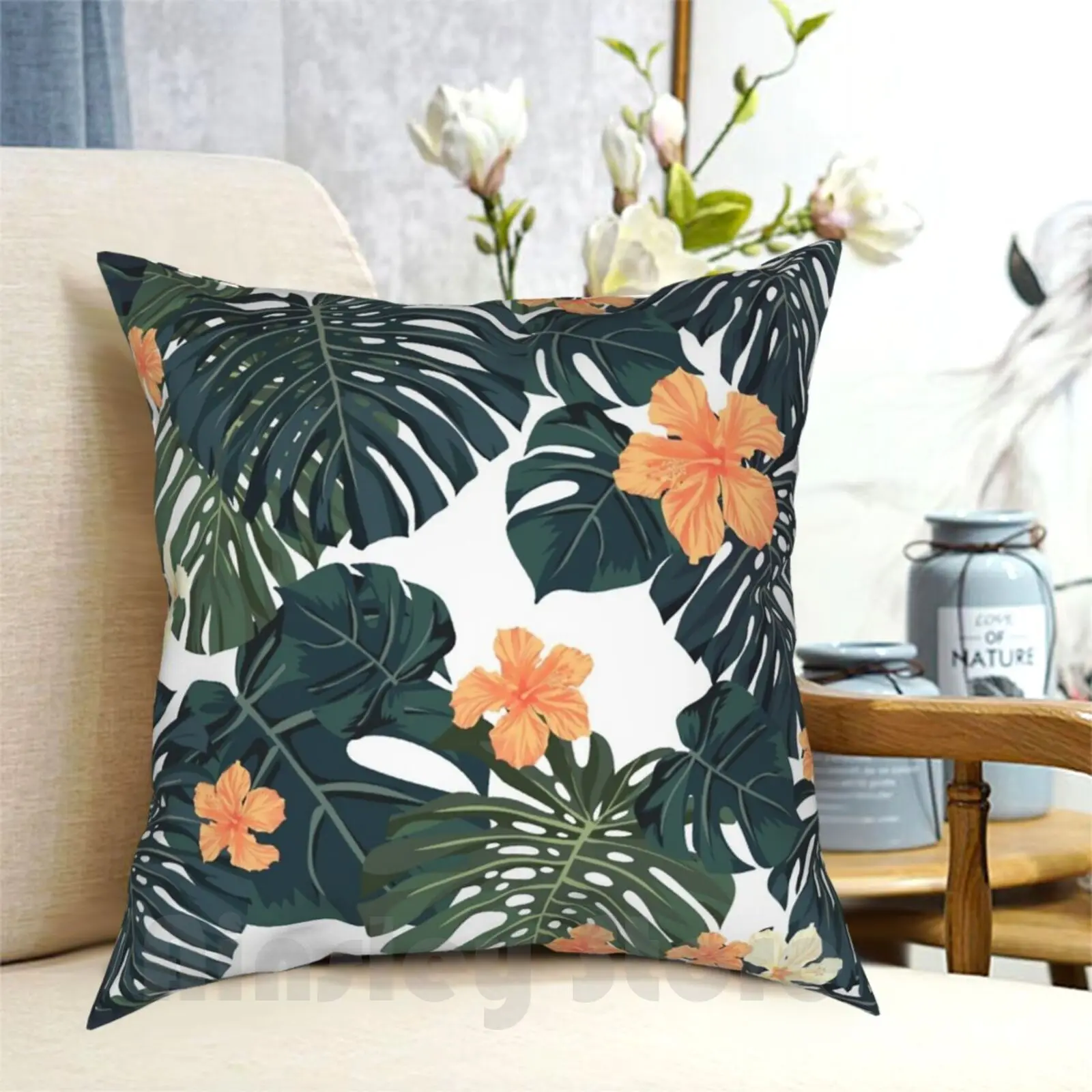 

Tropical Blossom Pillow Case Printed Home Soft DIY Pillow cover Tropical Palm Pattern Jungle Flower Flowers Leaf Floral